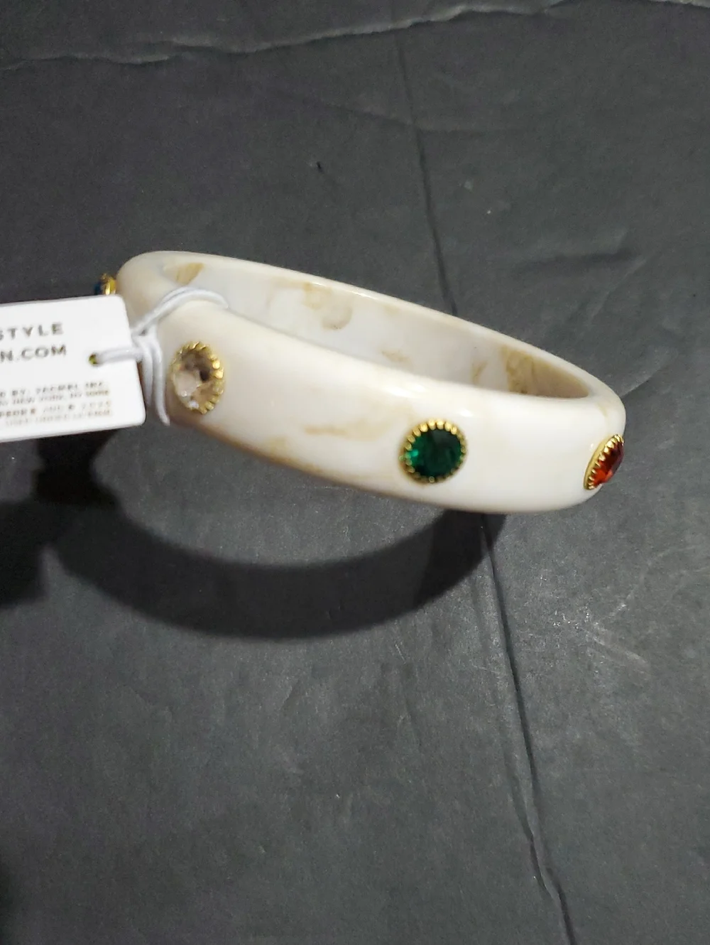 Jessica Simpson ivory multi gemstone adorned resin style bangle bracelet new‎